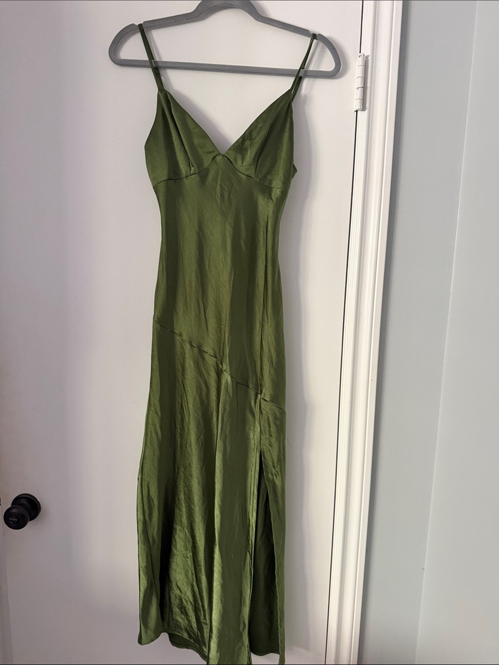 Olive Green Slip Dress with V-Neck